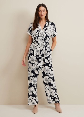 Phase Eight Constance Floral Jumpsuit Navy/White USA | 2183974-AL